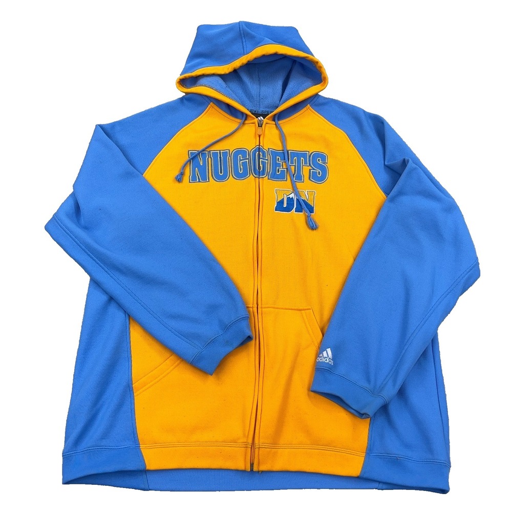 Denver Nuggets Hoodie Men XL Blue Yellow Full Zip Jacket Adidas NBA VTG Y2K *